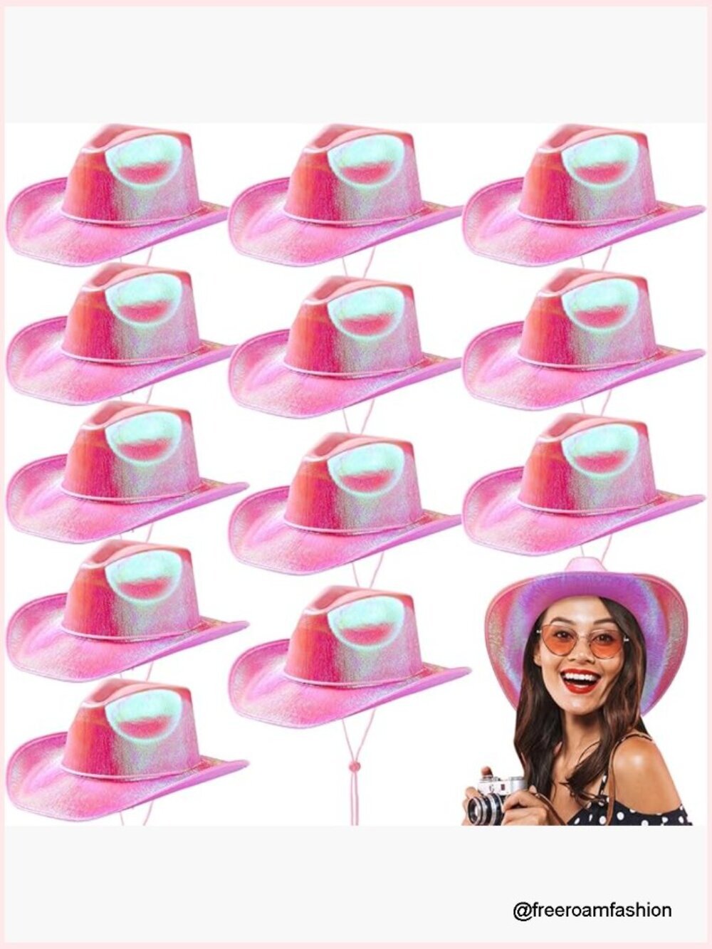 12 Pack Glitter Neon Cowgirl Hats with Adjustable Lanyard for Western Parties
